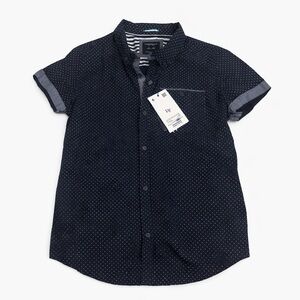 Denim & Flower Boys Button Down Shirt Size 11/12 NWT Navy Polka Dot